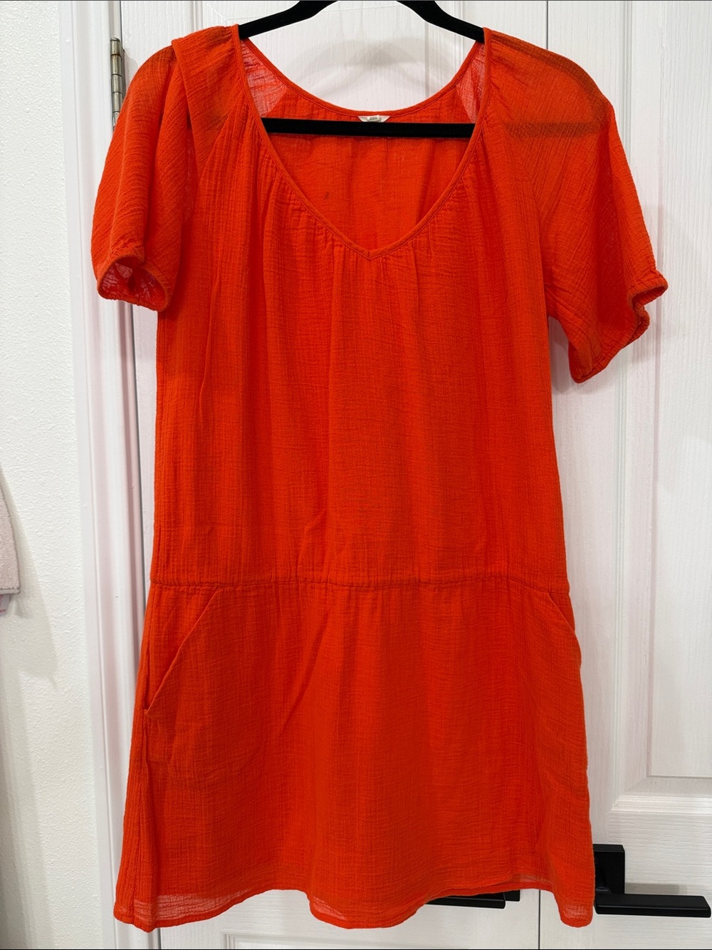 J.Crew Bright Orange Gauze Cotton Mini Dress With Pockets Size XS